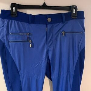 NWT blue pleather material pants with pocket zippers